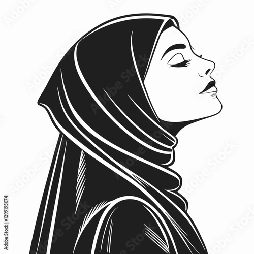 Vector illustration of Beautiful muslim woman in black burqa isolated on a white background
