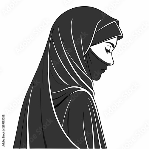Vector illustration of Beautiful muslim woman in black burqa isolated on a white background