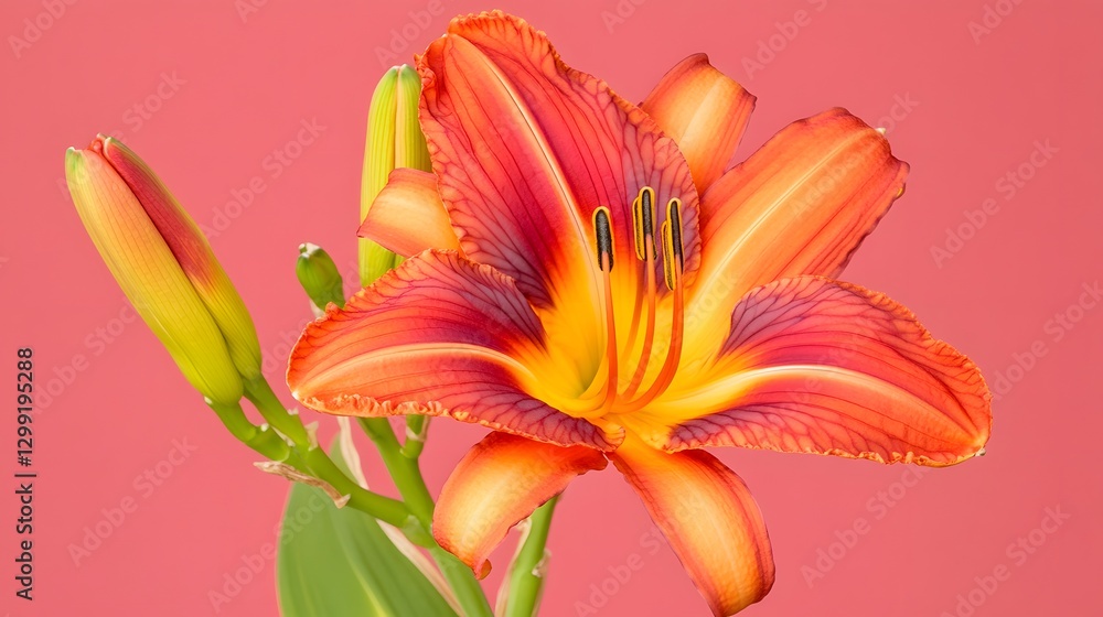 Fototapeta premium Stunning Orange Daylily Flower Bloom Closeup Macro Shot