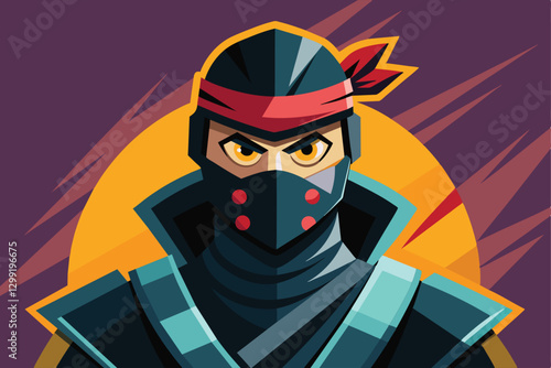 A striking ninja character showcasing bold colors and unique features for customization purposes, Ninja Customizable Disproportionate Illustration