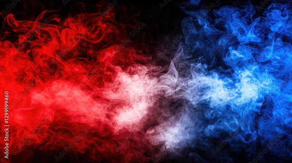 Red and blue smoke swirls on black background; abstract art for design (3) Red and blue smoke swirls on black background; abstract art for design (3)