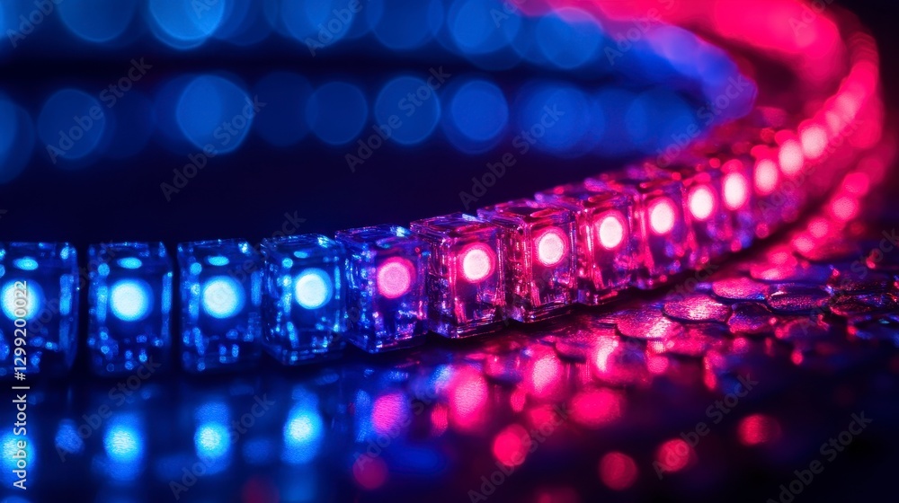 Fototapeta premium A vibrant close-up of LED lights in blue and red, creating a stunning visual effect against a dark background.