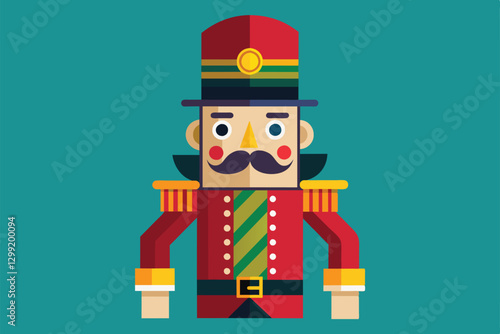 A cheerful nutcracker figure featuring bright colors and customizable elements, perfect for holiday cheer, Nutcracker Customizable Semi Flat Illustration
