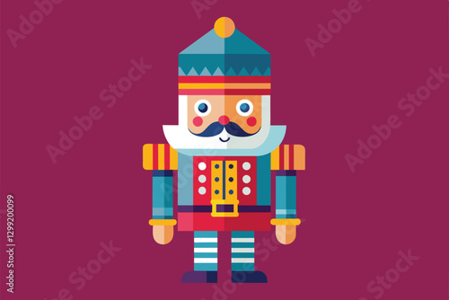 A colorful nutcracker stands proudly with bright details and festive attire, perfect for holiday themes, Nutcracker Customizable Semi Flat Illustration