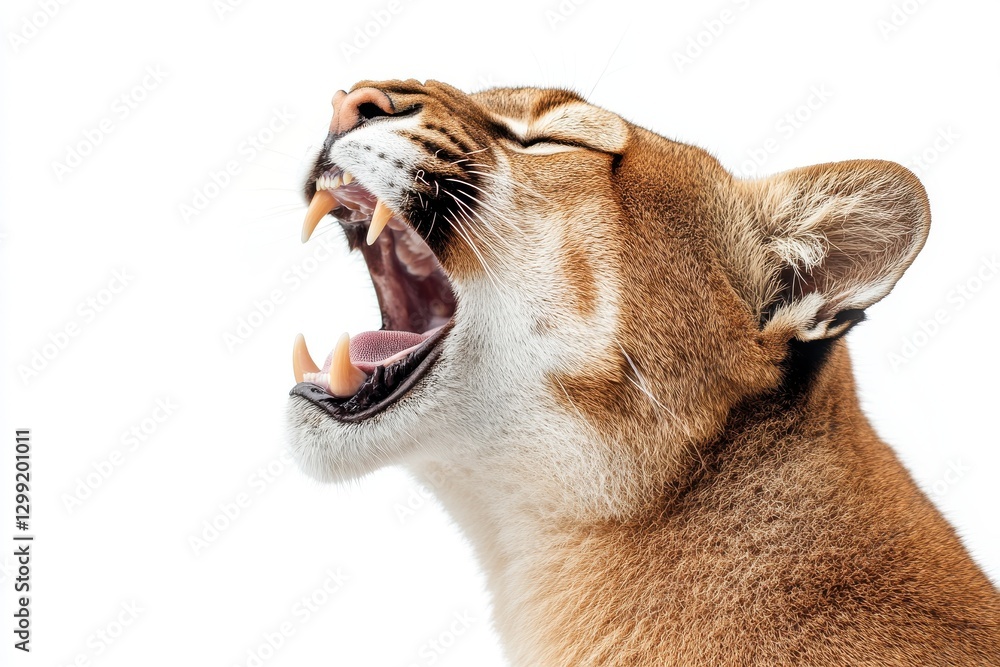 Obraz premium Portrait of cougar roar isolated on white background