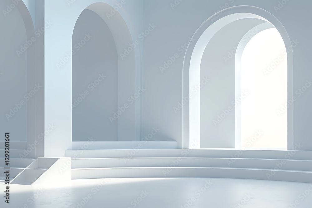 Minimalist abstract scene with round podium and arch, 3d render Minimalist abstract scene with round podium and arch, 3d render