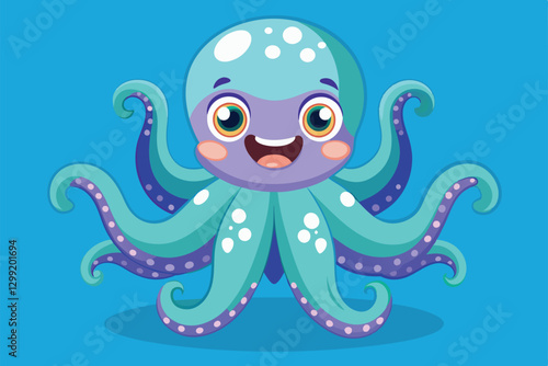 This cartoon octopus features a bright design, friendly appearance, and customizable elements for fun art projects, Octopus Customizable Cartoon Illustration