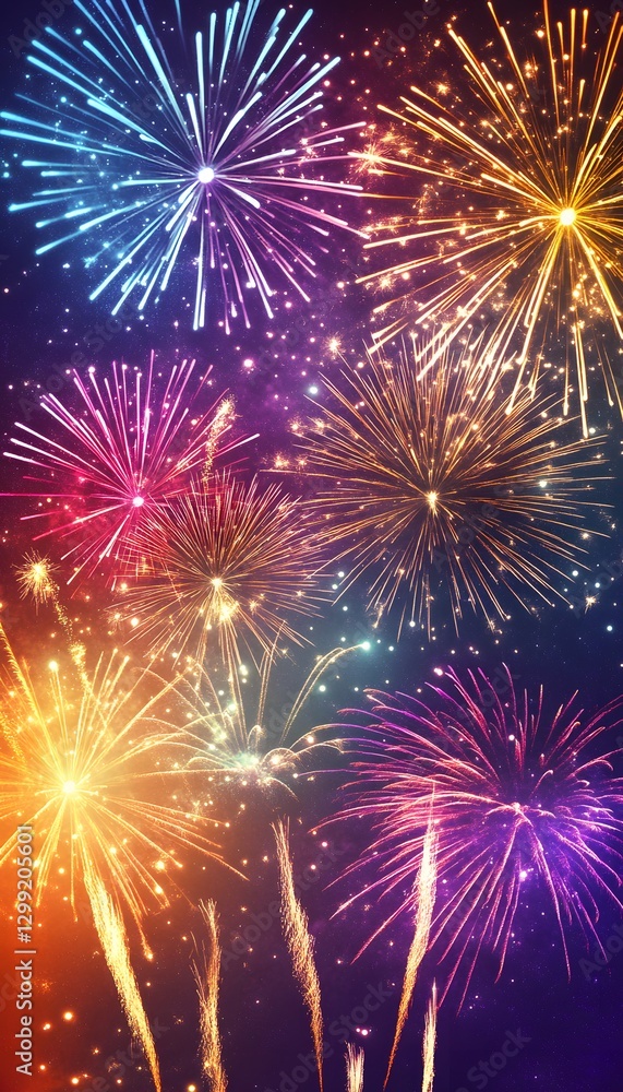Obraz premium Beautiful vibrant fireworks explosions against the night sky display