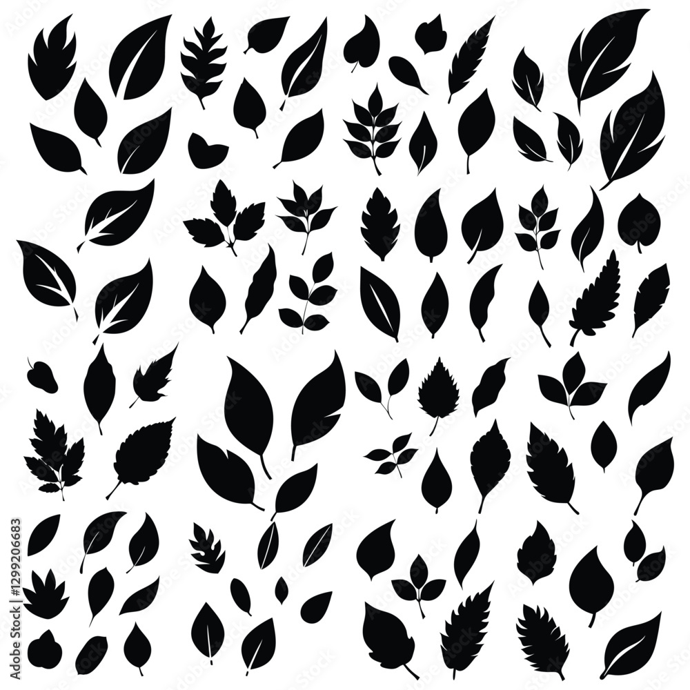 Fototapeta premium Leaf Silhouette Vector Set. Nature, Foliage, Botanical Elements Collection.