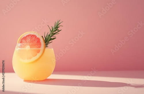 Pink background grapefruit rosemary cocktail sunlight