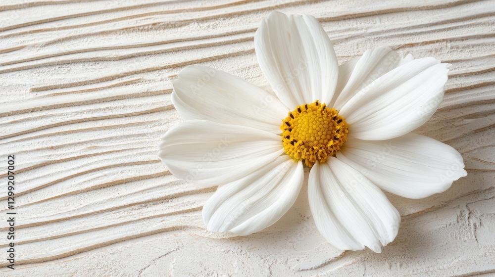 Obraz premium White cosmos flower on wood; nature background, card design