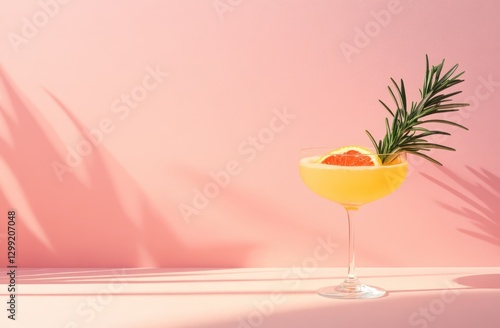 Pink background cocktail grapefruit rosemary summer drink