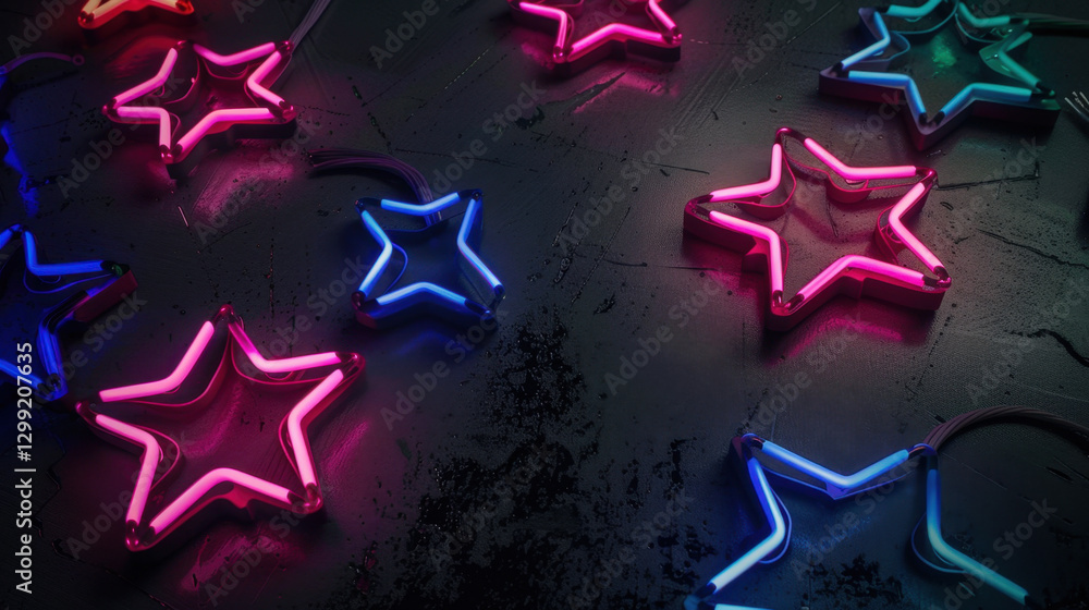 Fototapeta premium neon stars on dark background