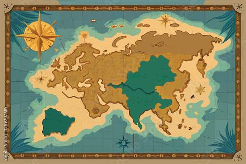 Explore a vintage map showcasing Asiaâ€™s geographical layout, highlighting historical regions and landmarks, Old vintage map