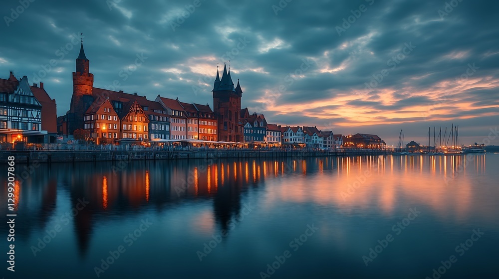 Fototapeta premium Old town of Gdansk at sunset, Poland. Long exposure.