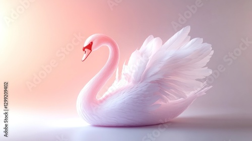 Fototapeta Naklejka Na Ścianę i Meble -  Pink swan poses, soft light background