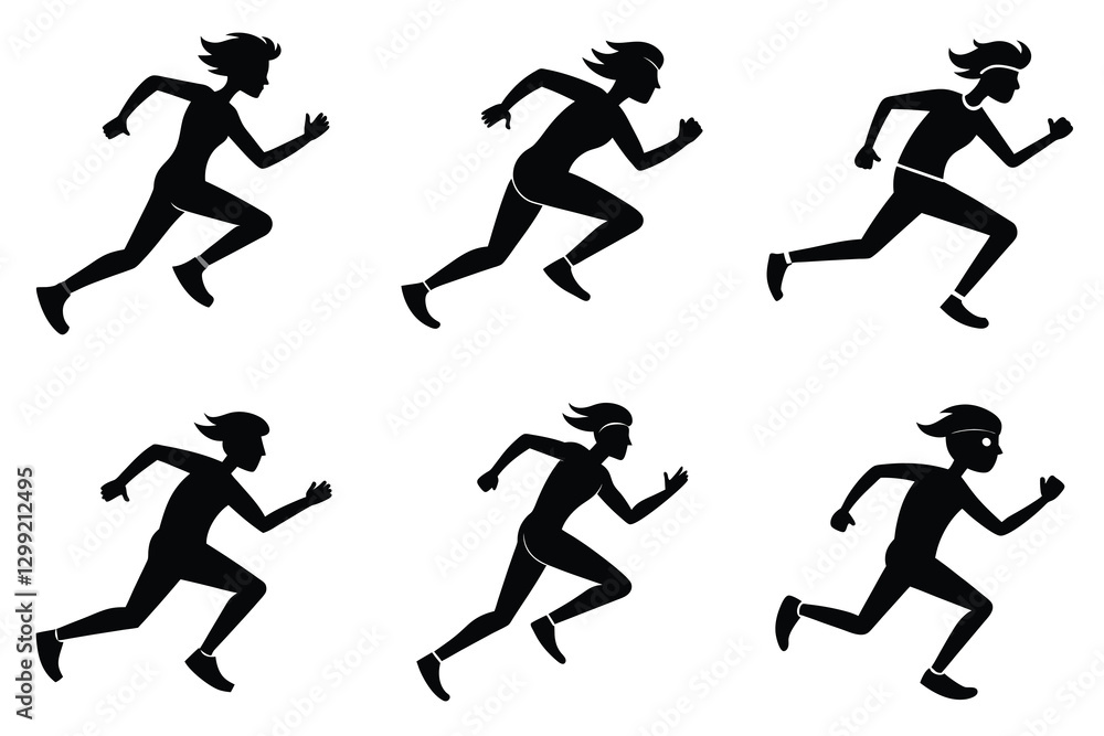 Silhouette runner full body vector cut out element set Silhouette runner full body vector cut out element set