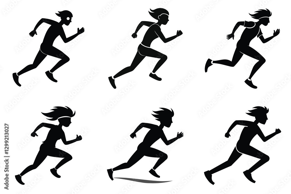 Silhouette runner full body vector cut out element set Silhouette runner full body vector cut out element set