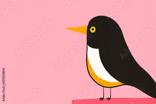 Colorful bird illustration with minimalist pink background photo