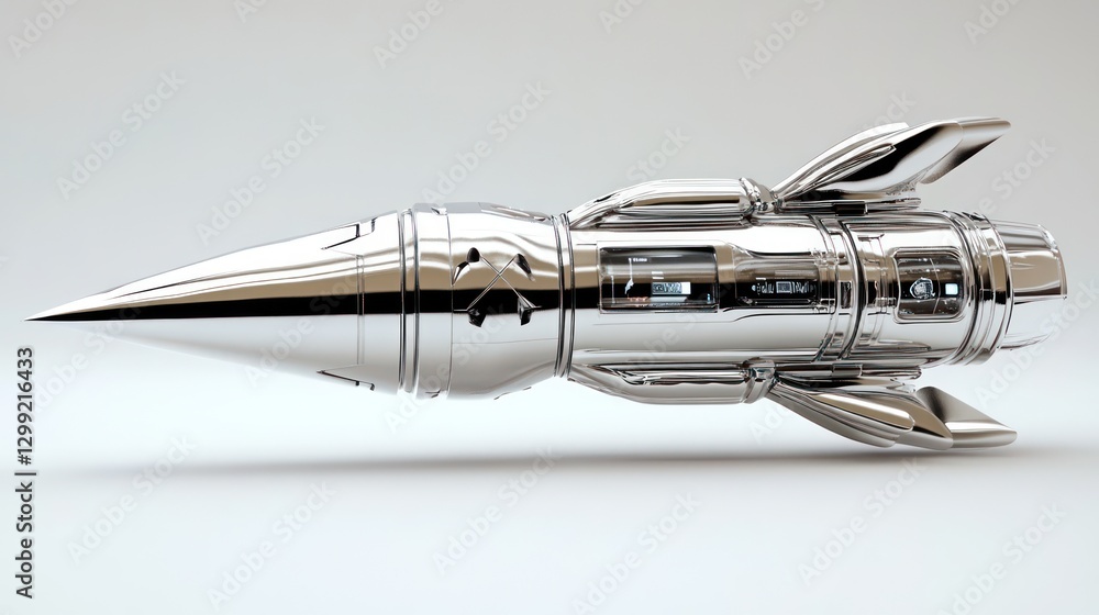 A powerful space-age launcher with a sleek chrome body, featuring advanced targeting systems and a futuristic control panel. A powerful space-age launcher with a sleek chrome body, featuring advanced targeting systems and a futuristic control panel.