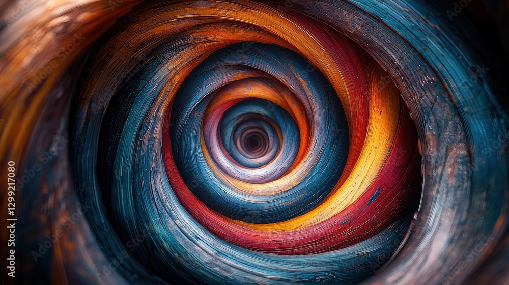 Naklejka premium Vivid abstract colorful spiral swirl pattern with artistic wooden texture