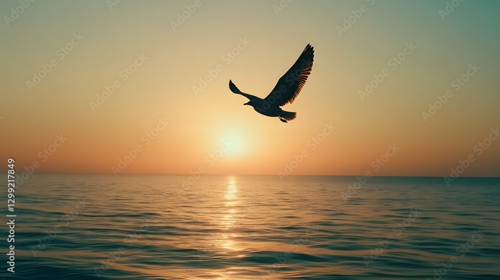 Fototapeta premium A silhouette of birds flying over the ocean at dawn