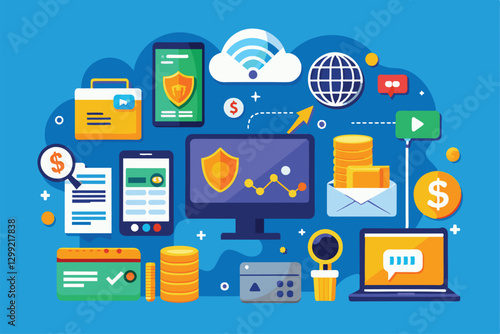 This set showcases diverse icons related to online payments, highlighting transaction symbols and security features, Online payment icon set