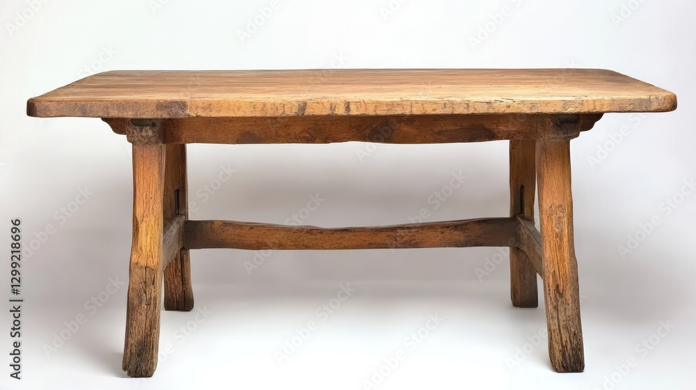 Fototapeta premium A rustic wooden dining table with a natural oak finish, featuring thick, sturdy legs.
