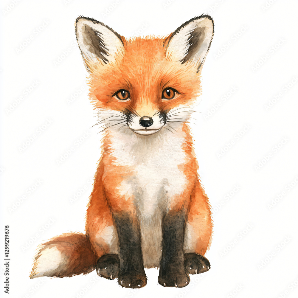 Obraz premium A cute watercolor illustration of a cute orange fox painting illustration isolated on a white background, a giraffe illustration painting, Ai painting