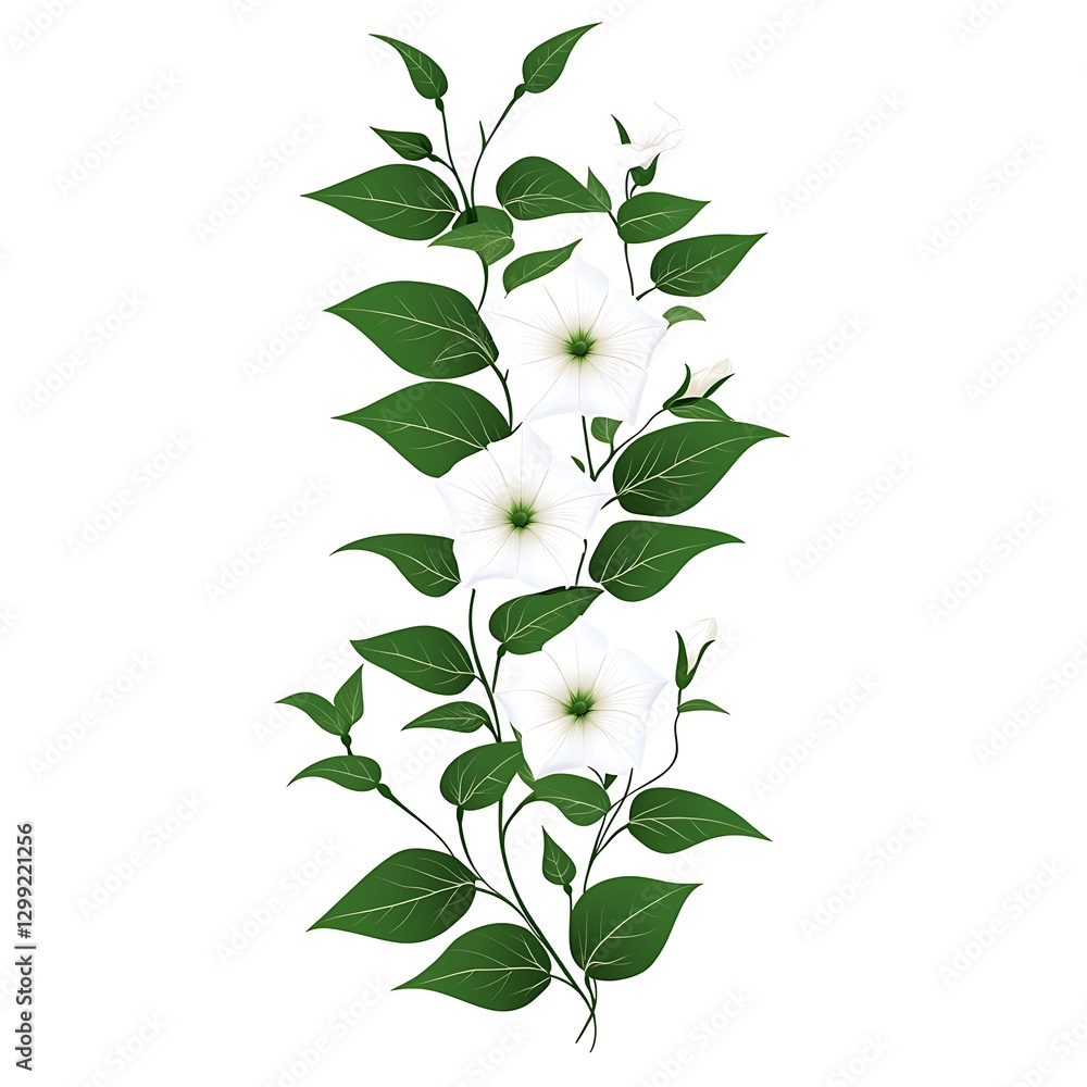 Elegant Floral Design with Green Leaves and Blooms Elegant Floral Design with Green Leaves and Blooms