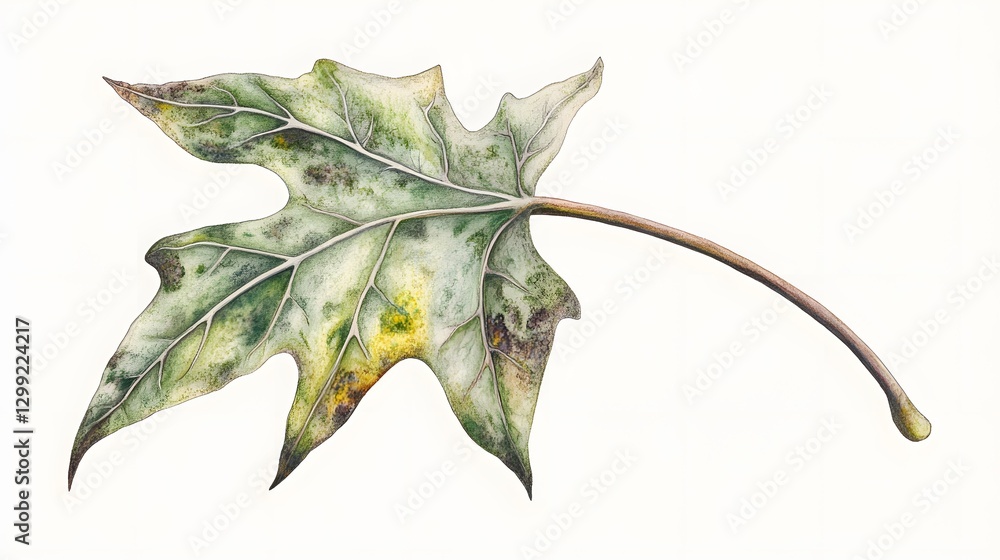 Detailed Watercolor Illustration of a Single Autumn Leaf Detailed Watercolor Illustration of a Single Autumn Leaf