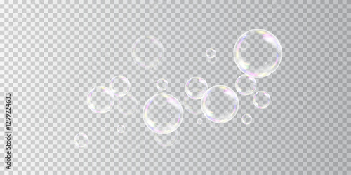 Realistic Floating Bubbles with Smooth, Glossy Surfaces and Bright, Rainbow-like Reflections for an Artistic, Dreamy Effect