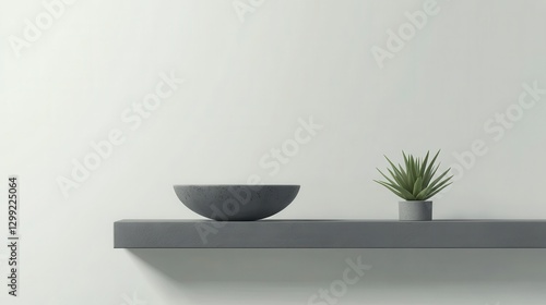 Wallpaper Mural Modern Minimalist Shelf Design with Concrete Bowl and Plant Torontodigital.ca