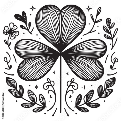 Clover leaf, engraving, ink, line art, vector illustratio