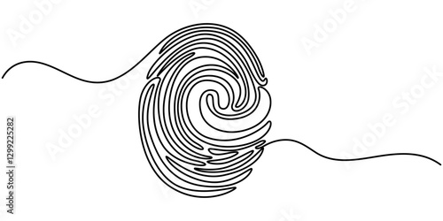 Linear drawing of a fingerprint. Continuous line drawing of biometric scan symbol on white background, Continuous one line drawing of a fingerprint illustration vector, Black fingerprint vector.