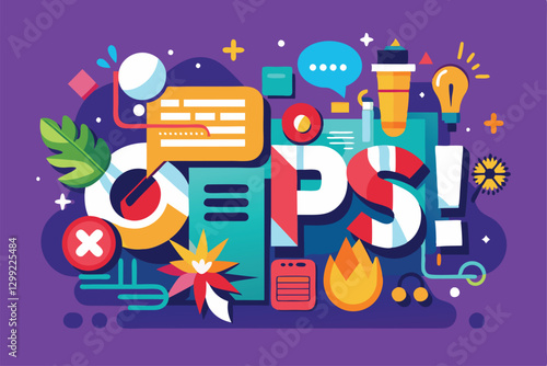 A vibrant illustration showcases an oops moment with fun shapes and colors, conveying a lighthearted tone, Oops! Customizable Flat Illustration