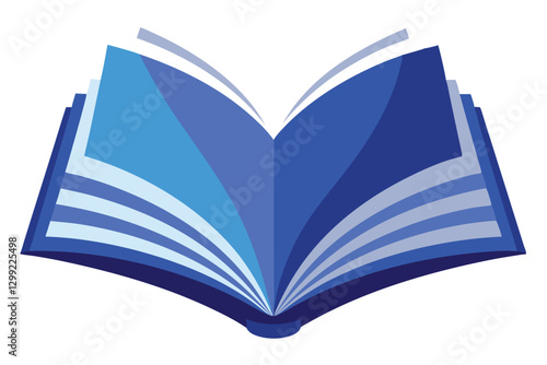 An open blue book lays on a white background, emphasizing its vibrant cover and detailed pages, Open blue book on white background