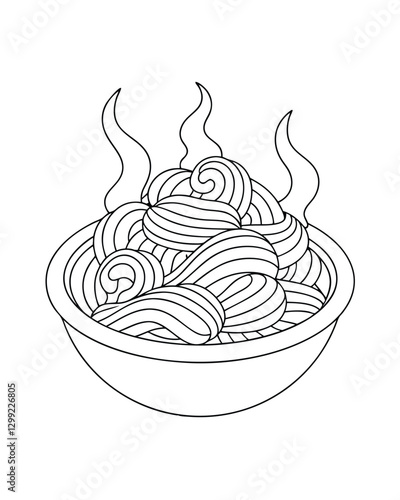 Steaming Tagliatelle al Ragu Pasta Dish with Rich Sauce Details – Italian Cuisine Adult Coloring Page on White Background