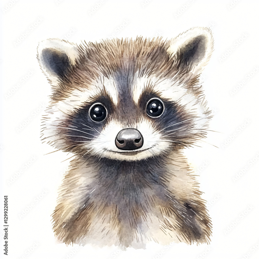 Obraz premium Watercolor illustration of a cute raccoon painting illustration isolated on a white background, a giraffe illustration painting, Ai drawing, hand painted