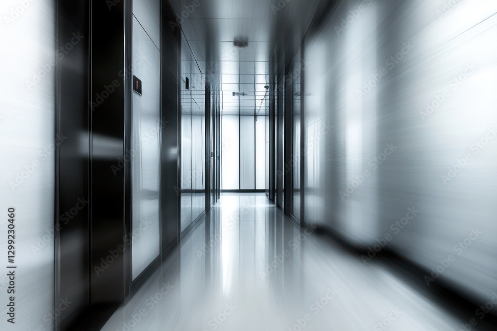 Naklejka premium Modern office hallway, bright windows, motion blur, corporate background, business