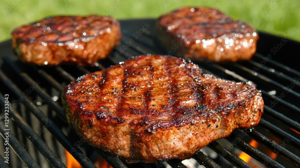charcoal grill with flaming steaks, smoky and , charcoal grill with flaming steaks, smoky and ,