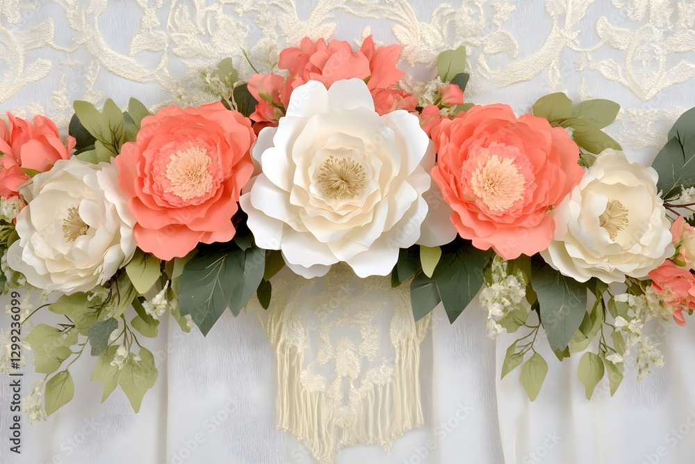 Obraz premium Elegant Coral Peach Paper Flowers Wedding Arch Decor