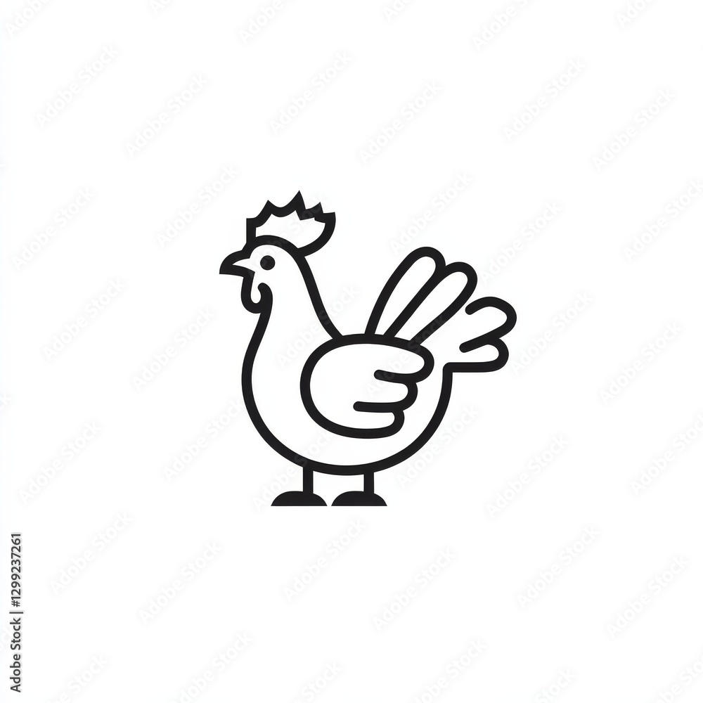 Fototapeta premium Minimalist Chicken Icon: Black Outline Illustration of Poultry on a White Background 