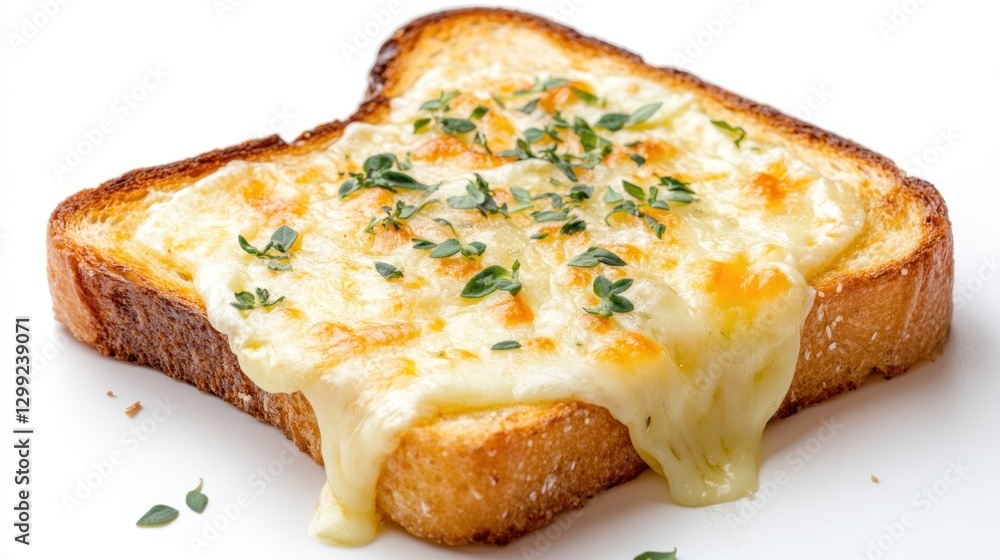 Melted cheese toast, herbs, white background (1) Melted cheese toast, herbs, white background (1)