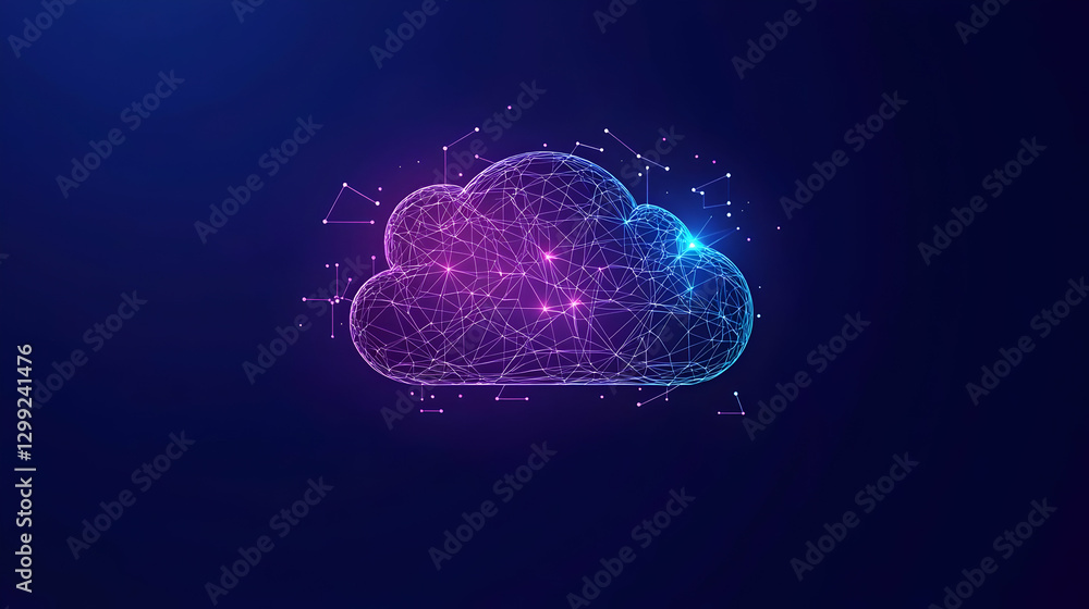Glowing Cloud Icon Against Blue Background Representing Digital Technology Glowing Cloud Icon Against Blue Background Representing Digital Technology