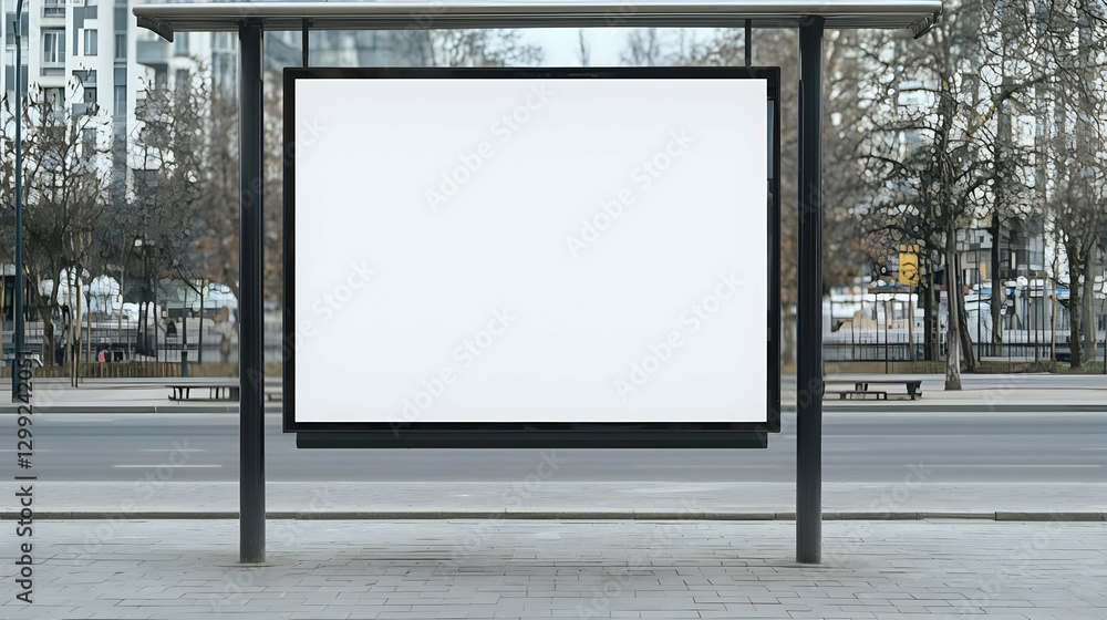 Blank Billboard Displaying White Empty Advertising Space on a City Street Blank Billboard Displaying White Empty Advertising Space on a City Street