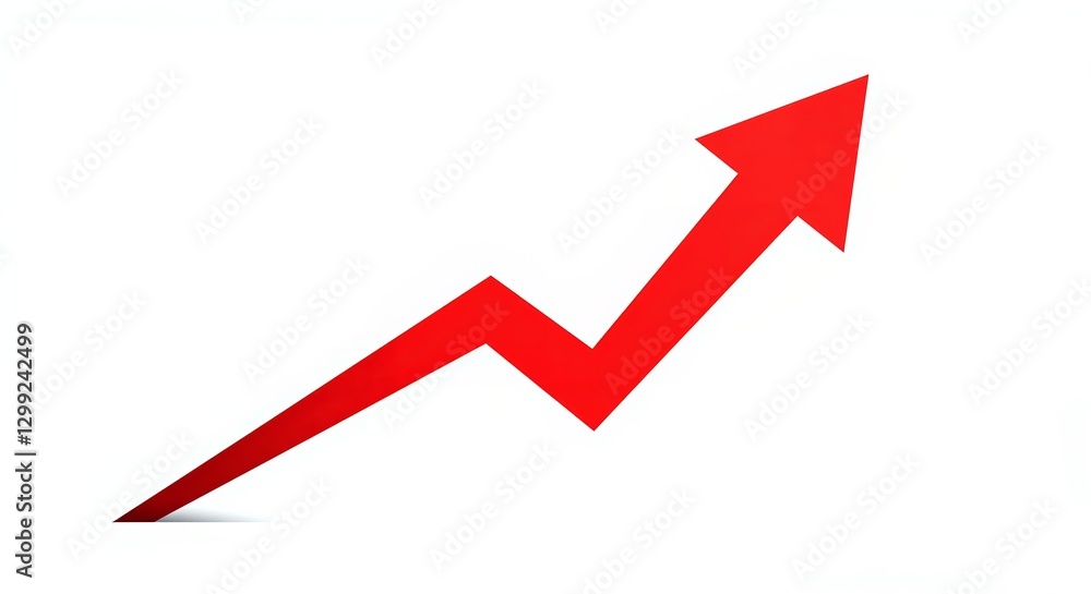 Red arrow pointing up on white background. Growth and success concept. Minimalist style. Banner with copy space Red arrow pointing up on white background. Growth and success concept. Minimalist style. Banner with copy space
