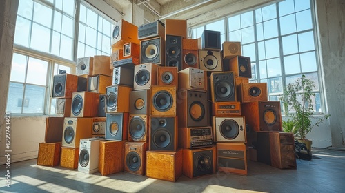 A Massive Stack of Vintage Speakers in a Loft Setting