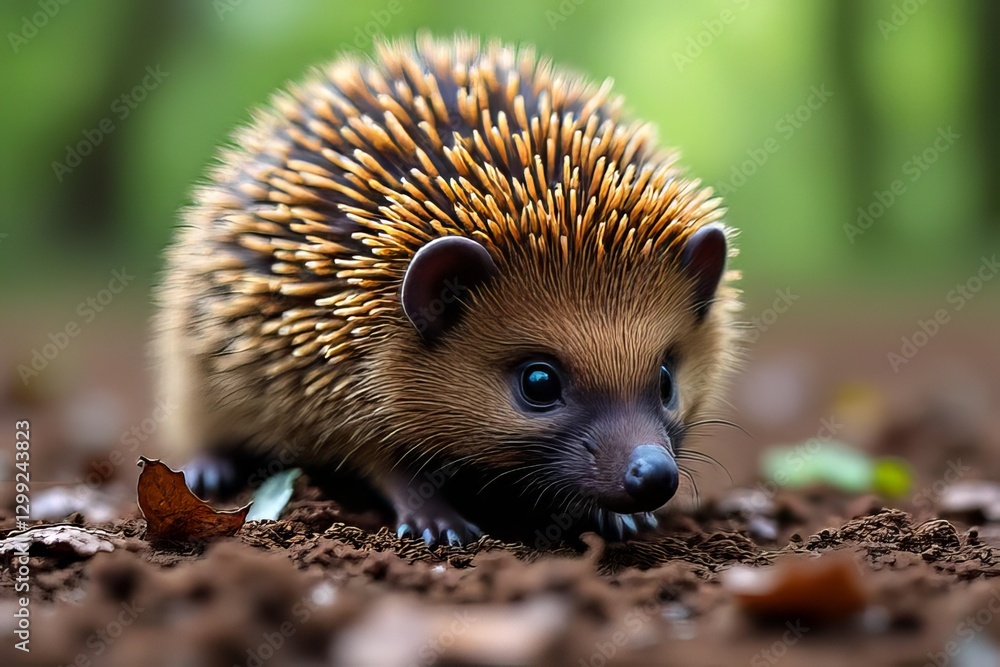 Fototapeta premium Adorable Hedgehog Close-up on Forest Floor