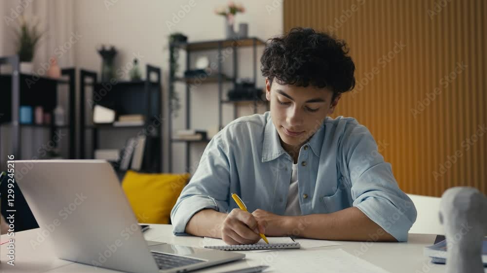 Portrait of a diligent teenage boy studying at home, focused on education Portrait of a diligent teenage boy studying at home, focused on education